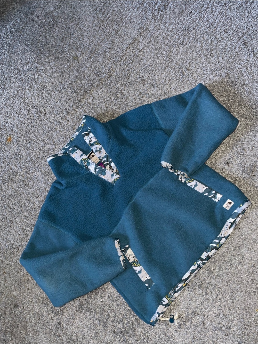 The North Face Teal Pullover Fleece with Patterned Trim